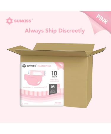 SUNKISS Masterpiece Adult Diapers - Unisex Disposable Incontinence Briefs with Tabs Odor Control Pink Medium (10 Count) | Shop Internationally - Buy Online on GoSupps.com