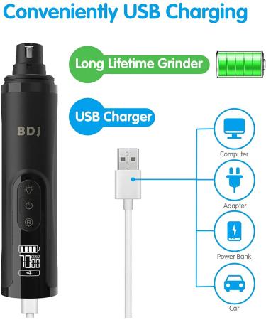 BDJ Upgraded Dog Nail Grinder with 2 LED Lights | Electric Rechargeable Pet Nail Trimmer for Dogs & Cats | 3-Speed, Powerful & Painless Grooming Tool in Black - Buy Online on GoSupps.com