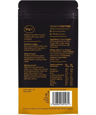 Crunchy Critters Honey Roast Crickets - 30g - Buy Online on GoSupps.com