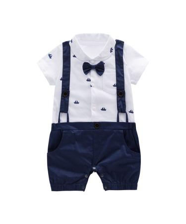 Nyan Cat May's Baby Boys Bowtie Faux Suspenders Romper Onesie 3-6 Months Navy