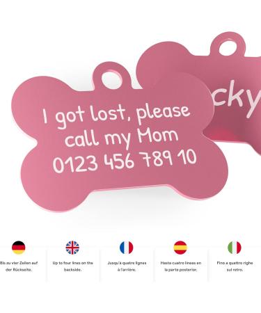 Engraved Pink Dog Tag Bone | Large 38mm with 2 Key Rings - Personalized Pet ID Tag - Buy Online on GoSupps.com