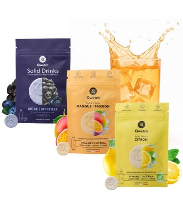 QWETCH Qwetch SOLID DRINKS ORGANIC 36 Hydration Tablets with Vitamins C & B Sugar-Free Calorie-Free Drink Lemon Flavor