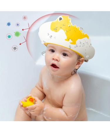 FUNUPUP Baby Shower Cap - Adjustable Hair Washing Shield for Kids - Yellow Dinosaur Design - Buy Online on GoSupps.com