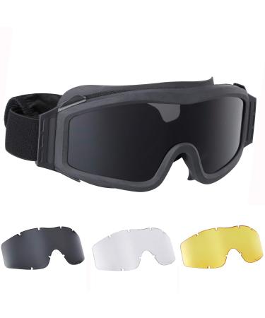 No-branded Tactical Goggles Airsoft Paintball Military Shooting Goggles UV Protection 3 Lens Black