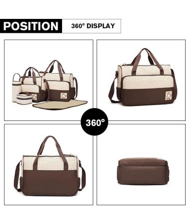 KMRLOFIY 5 Set Baby Diaper Bag - Stylish & Functional Mama Handbag with Bottle Holder & Diaper Pad for Travel - Brown - Buy Online on GoSupps.com