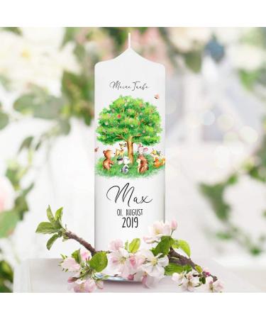 Personalized Wall Decal Baptism Candle | 25cm x 7cm | Forest Animals & Motif Tree | Unique Baptism Gift - Buy Online on GoSupps.com