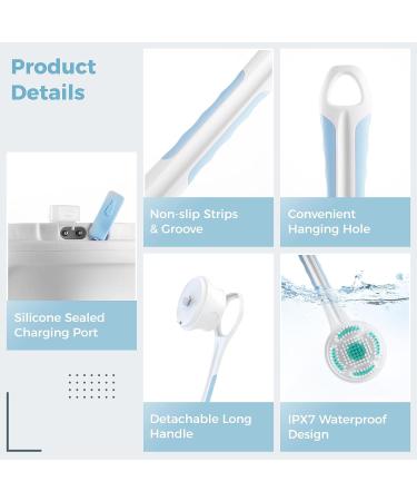 Electric Body Shower Brush with 5 Cleansing Heads - Long Handle Back Scrubber for Exfoliating & Massage - IPX7 Waterproof Rechargeable Design - Buy Online on GoSupps.com