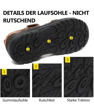 Ziitop Men's Leather Sandals - Slip-Resistant Outdoor Beach & Trekking Shoes - Adjustable Velcro - Size 46 EU - Dark Brown - Buy Online on GoSupps.com