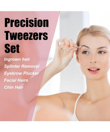 LePinko Precision Tweezer Set for Men and Women - Professional Slanted & Pointed Tweezers for Ingrown Hair, Facial Hairs, and Splinter Removal - Eyebrow Plucker with Case - Silver - Buy Online on GoSupps.com