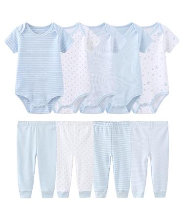chamie Newborn Baby Bodysuit Short-sleeved One-piece Baby Pants Baby vests 5 Pcs with Trousers 4 Pcs Pure Cotton Suitable for Boys and Girls 0-12M Blue2 9-12 Months - Buy Online on GoSupps.com