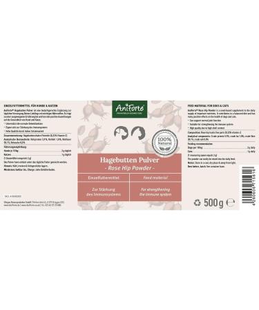 AniForte Rosehip Powder for Dogs & Cats 500g - 100% Natural Vitamin C Rich Immune Support - Buy Online on GoSupps.com