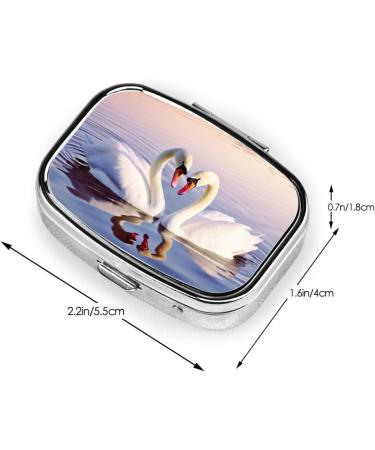 Swan Heart Printing Small Pill Case - 2 Compartment Travel Pill Organizer for Purse & Gifts - Buy Online on GoSupps.com