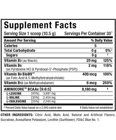ALLMAX Nutrition AMINOCORE BCAA Blue Raspberry 0.69 lbs - Optimal Muscle Recovery - Buy Online on GoSupps.com