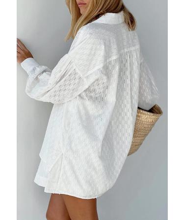 HAPCOPE Women's Oversized Long Puff Sleeve Blouse Shirt & Shorts Set - X-Large White - Buy Online on GoSupps.com