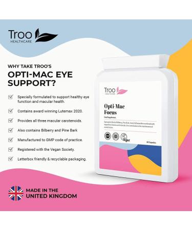 Opti-Mac Focus Eye Support 60 Capsules | Advanced Macular and Vision Formula | with Zeaxanthin, Lutein, Bilberry & Pine Bark | UK Manufactured | 2 Months Supply - Buy Online on GoSupps.com