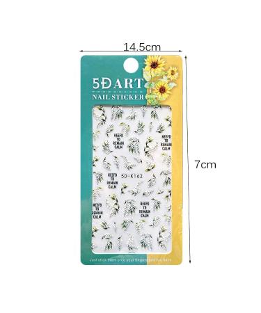 5D White Flower Nail Stickers - Summer Self Adhesive Leaf Decals for Nail Art | Green Leaves, Lily & Floral Accessories - Embossed Design for Blossom Decoration - Buy Online on GoSupps.com