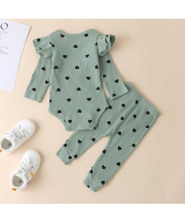UUAISSO Baby Girls Cow Print Ruffled Outfit Set | Infant Clothing 6-9 Months Green Hearts - Buy Online on GoSupps.com