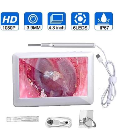 SMSOM Ear Wax Removal Tool HD Ear Wax Remover Otoscope with 6 LED Lights Endoscope Ear Pick 4.3 Inches Screen Earwax Removal Tools for Kids Adults White - Buy Online on GoSupps.com