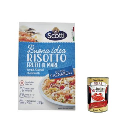 Italian Gourmet E.R. Riso Scotti Risotto Rice Frutti di Mare Carnaroli with Moulds Squid and Shrimp Gluten Free 210 g + Polpa Italian Gourmet 400 g Pack of 12