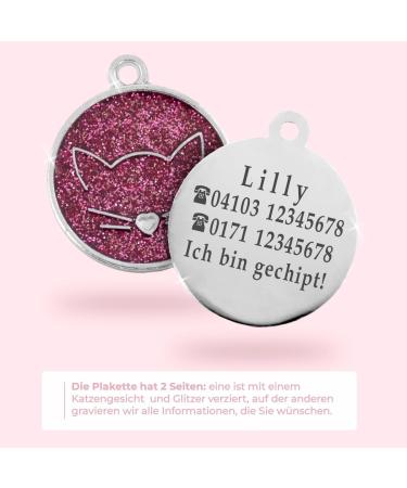 Ibera Gifts - Personalized Round Cat Necklace for Medium to Large Cats | Engraved Name & Address Collar | Fuchsia Glitter - Buy Online on GoSupps.com