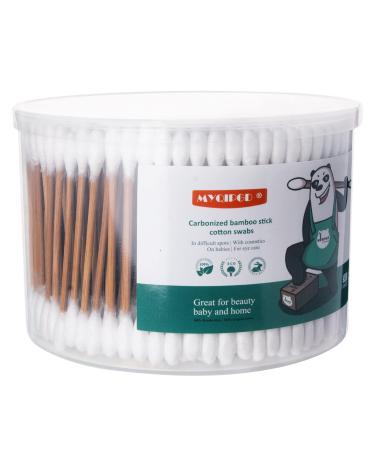 Carbonized Bamboo Stick Cotton Swabs 500 Count by MYQIPGD | Biodegradable & Organic Wooden Qtips Cotton Swabs For Ears | Comfortable and Soft | Natural Q tips | Cotton Buds | 3.0 inch (500, Brown) 500 Brown