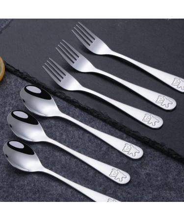 Phiezc 6-Piece Children's Cutlery Set - 18/10 Stainless Steel Soup Spoons & Dessert Forks - Bear Pattern - Perfect Baby Fork & Spoon Set - 16.5cm - Buy Online on GoSupps.com