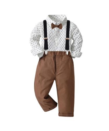 Volunboy Baby Boys Gentleman Suit Toddler Formal Bow Tie Shirts + Suspenders Pants 4PCS Outfit 3-4 Years Whitedots