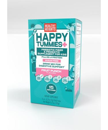 Healthy Heights Happy Tummies Prebiotic Fiber and Probiotic Supplement for Kids Ages 2+ Sugar Free Fruit Punch Flavor 15 Servings - Buy Online on GoSupps.com