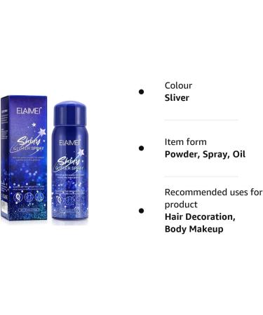 PEPHUCA Glitter Spray - Temporary Shiny Glitter Spray for Body Hair Face and Clothing Waterproof Hairspray Shimmer Silver Powder for Prom Festival Rave Stage Makeup Gifts for Women 60ML 1 Pack - Buy Online on GoSupps.com