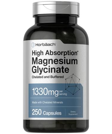 Buffered Magnesium Glycinate | 1330mg | 250 Capsules | with Chelated Minerals | Non-GMO Gluten Free | by Horbaach