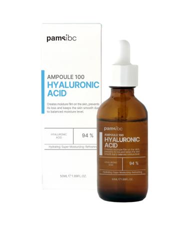 PAMS IBC Ampoule 100 Hyaluronic Acid 94% Korean Professional Skin Care Treatment Inspired Moisturizing Serum with High Concentration HA for Supple & Hydrated Skin (1.69fl.oz/50ml)
