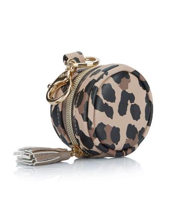 Itzy Ritzy Pacifier Case with Clip  Pacifier Charm Pod Includes Clasp to Easily Attach to a Diaper Bag or Purse Measures 2.5 in Diameter and Holds 2 Pacifiers, Leopard