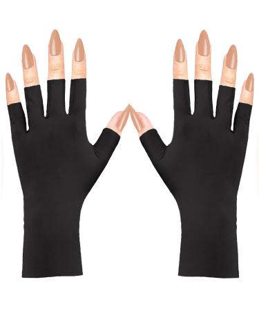 COOSLIM Anti UV Gloves for Gel Nail Lamp Uv Shield Glove for Women UPF50+ Protection Gloves for Manicures Black