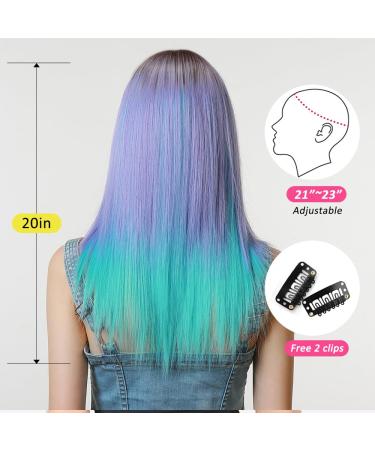 Oefei Long Wavy Ombre Purple & Blue Wig - Heat-Resistant Synthetic Hair for Women | Perfect for Halloween & Cosplay - Buy Online on GoSupps.com