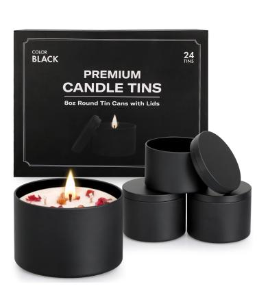 Black Candle Tins 8 oz, 24 Pcs Matte Black Candle Jar with Lids, Empty Metal Candle Container Round Candle Mold Vessel Supplies for Candle Making, Storage, Christmas Candle Gifts 8oz