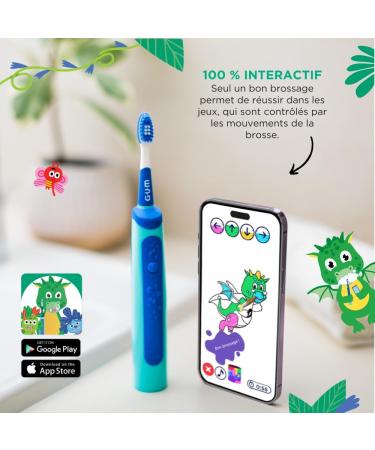 GUM Playbrush Junior 6+ Electric Toothbrush | Interactive Play App | 2 Blow Dry Modes | Extra Soft Bristles | 8 Weeks Battery - Buy Online on GoSupps.com