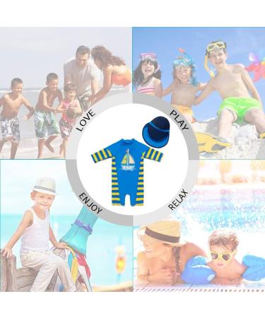 UPF 50+ Baby Boy Swimwear Set with Sun Hat | Infant One Piece Zip Swimsuit | Toddler Bathing Suit 6-9 Months | Sailboat Design - Buy Online on GoSupps.com