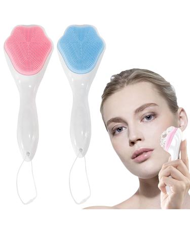 Piyl Silicone Face Scrubber and Massager Brush Manual Soft Facial Cleansing Brush Handheld Exfoliating Brush Facial Cleansing Blackhead Scrubbers for Deep Cleaning Skin Care Pore Cleansing 2 Pack
