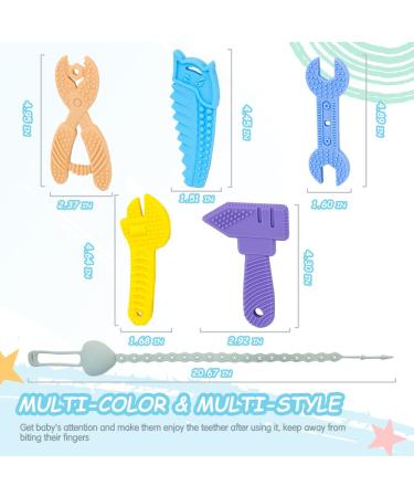 Baby Teething Toys 6-12 Months - BPA Free Tool Teether with Anti-Drop Chain | Soft Silicone Chew Toys for Soothing Sore Gums - 6PCS Multi Pack - Buy Online on GoSupps.com