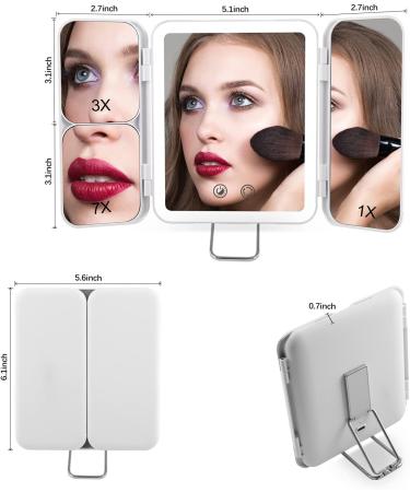 World Backyard Mini Trifold Lighted Makeup Mirror - USB Rechargeable Compact Vanity Mirror with Touch Screen Dimming for Cosmetic - White - Buy Online on GoSupps.com