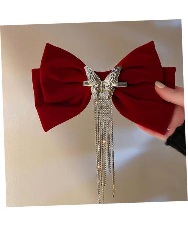 Angoily Tassel Hair Clip Big Bow Crystal Hair Clip French Barrette Hair Jewels for Women Goody Hair Clips for Women Tassel Hair Bow Crystal Bow Hair Clip Headgear Miss Red Bow Tie Velvet - Buy Online on GoSupps.com