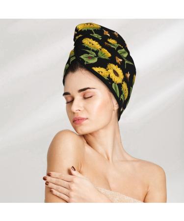 Hair Towel Wrap - Quick Dry Towel Turban with Button | Bees & Sunflowers Design for Effortless Hair Drying - Buy Online on GoSupps.com