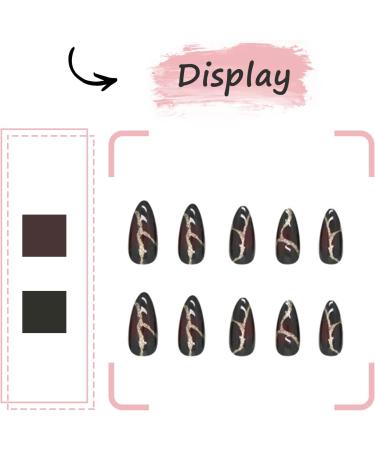 24Pcs Short Dark Red Almond French Press on Nails - Glossy Acrylic French Tips with Gold Design for Women and Girls - Buy Online on GoSupps.com
