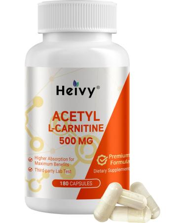 Heivy Acetyl L-Carnitine (ALCAR) 500 mg, 180 Capsules, Amino Acid Support for Brain Function & Nerve Health, Non-GMO and Gluten Free, 1 Capsule per Serving 180 Count (Pack of 1)