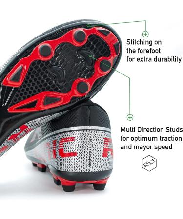 RUNIC Soccer Cleats Firm Ground Black/Red - Size 7.5 Women/6.5 Men - Unisex Soccer Shoes for Kids - Buy Online on GoSupps.com