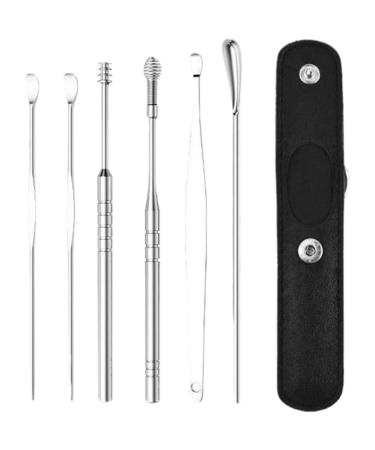 The Most Professional Ear Cleaning Master in 2023 Earwax Cleaner Tool 6 Pcs Ear Cleaner Earwax Removal Kit Stainless Steel Ear Wax Removal Tool with PU Leather (Black)