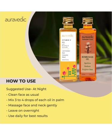 Kumkumadi Saffron & Vitamin C Oil - Hydrating Moisturizer | Reduce Fine Lines & Nourish Dry Skin | Natural Facial Massage Oil | 2 Pack (3.38 Fl Oz/100ml - Buy Online on GoSupps.com