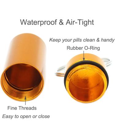 Portable Aluminum Keychain Pill Holder Case - Waterproof Travel Pill Fob for Aspirin Ibuprofen Vitamins | 3 PCS Gold EDC Key Ring - Buy Online on GoSupps.com