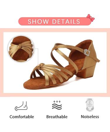YKXLM Girls Latin Dance Shoes Model 203 - Beige | Low Heels for Tango, Salsa, Ballroom Practice - Size 13.5 Little Kid - Buy Online on GoSupps.com