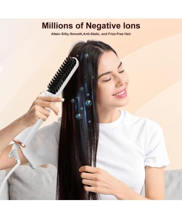 Wired Hair Straightener Comb | Anti-Scald Hot Comb for Home Office & Travel - Negative Ion Straightening Brush in White - Buy Online on GoSupps.com